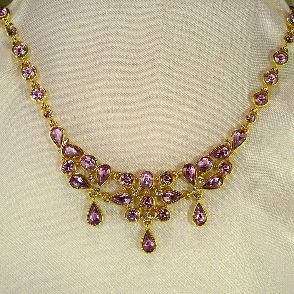 NEW Purple Crystals Gold Designer Necklace